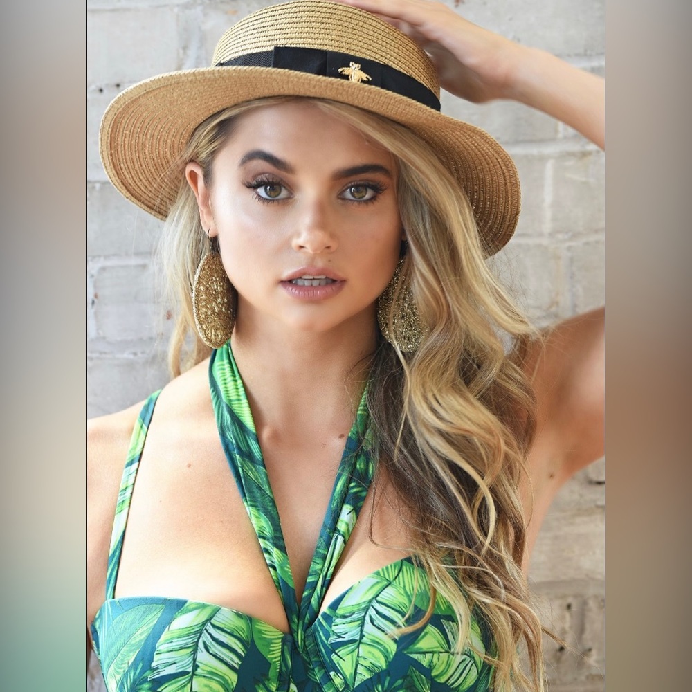 Shade & Shore green floral palm tree bikini set small 32dd convertible